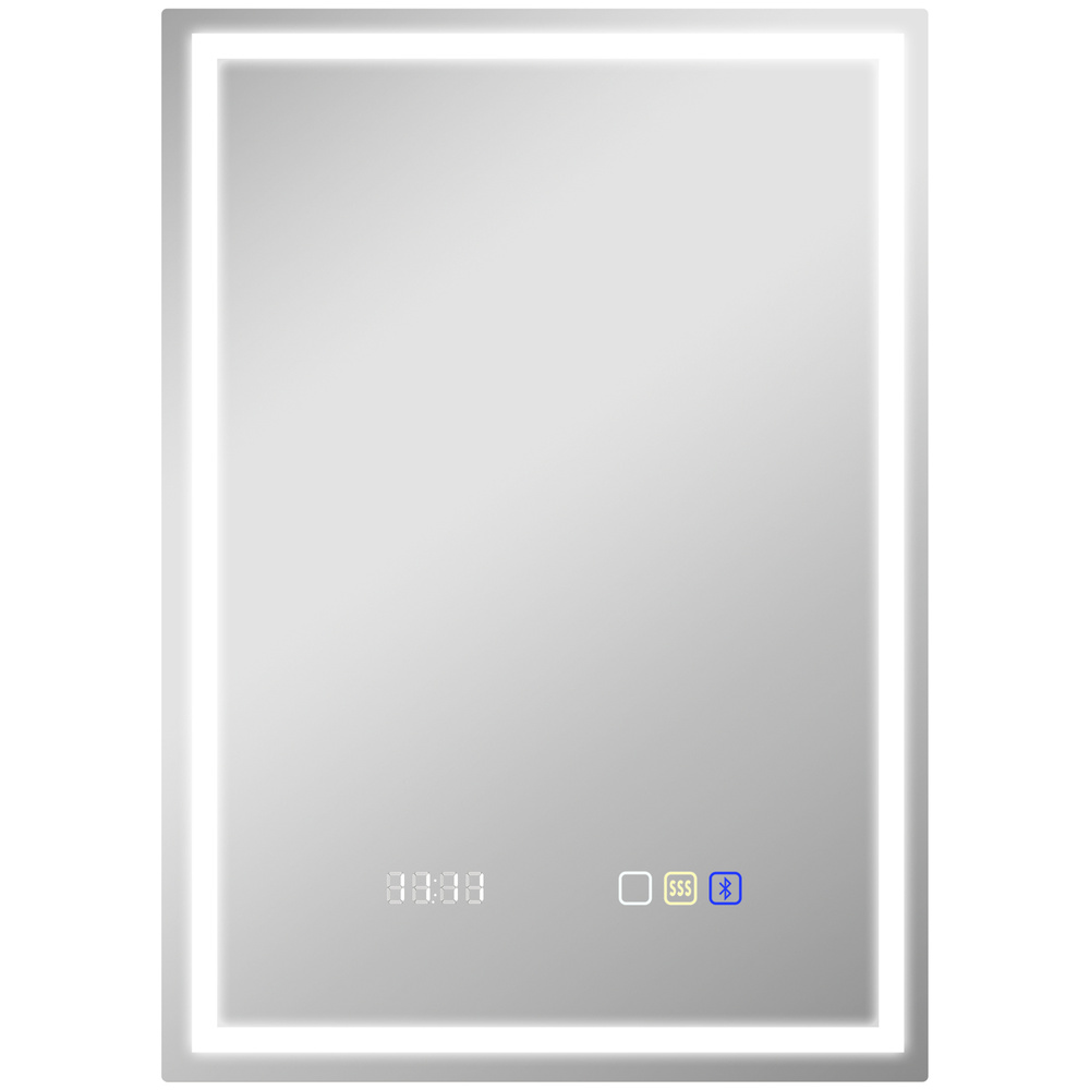 HOMCOM 50 x 70 cm Anti-Fog LED Bathroom Mirror, with Bluetooth and Clock - Silver Tone