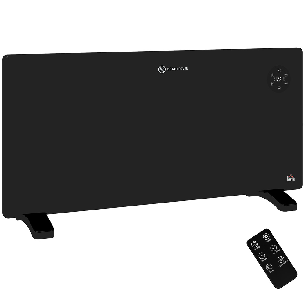 HOMCOM 2000W Electric Convector Heater, Freestanding or Wall Mounted, Space Heater with Adjustable Thermostat, Timer, Black