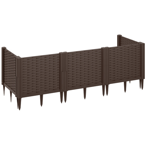 Outsunny Plastic Raised Garden Bed, Modular Planter Box Kit, Garden Fence Edging Border for Flowers, Vegetables, Herbs, Brown