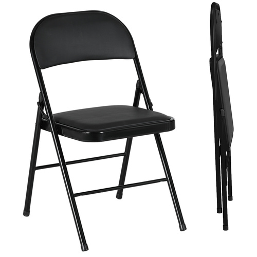 HOMCOM Set of Two Cushioned Folding Chairs - Black