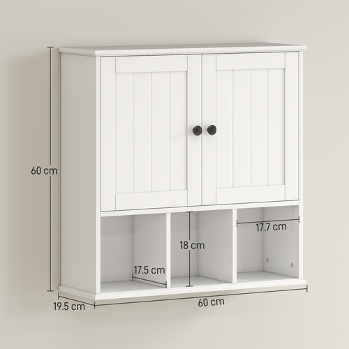 HOMCOM Farmhouse Bathroom Wall Cabinet, Wall Mounted Medicine Cabinet with Adjustable Shelf, Open Compartments, White