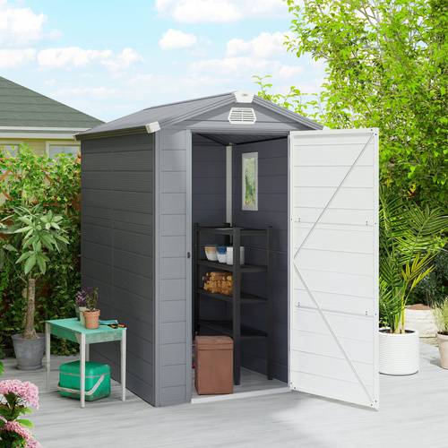 Outsunny 4.4ft x 6.2ft Aluminium Frame and Plastic Wall Shed, with Foundation - Grey