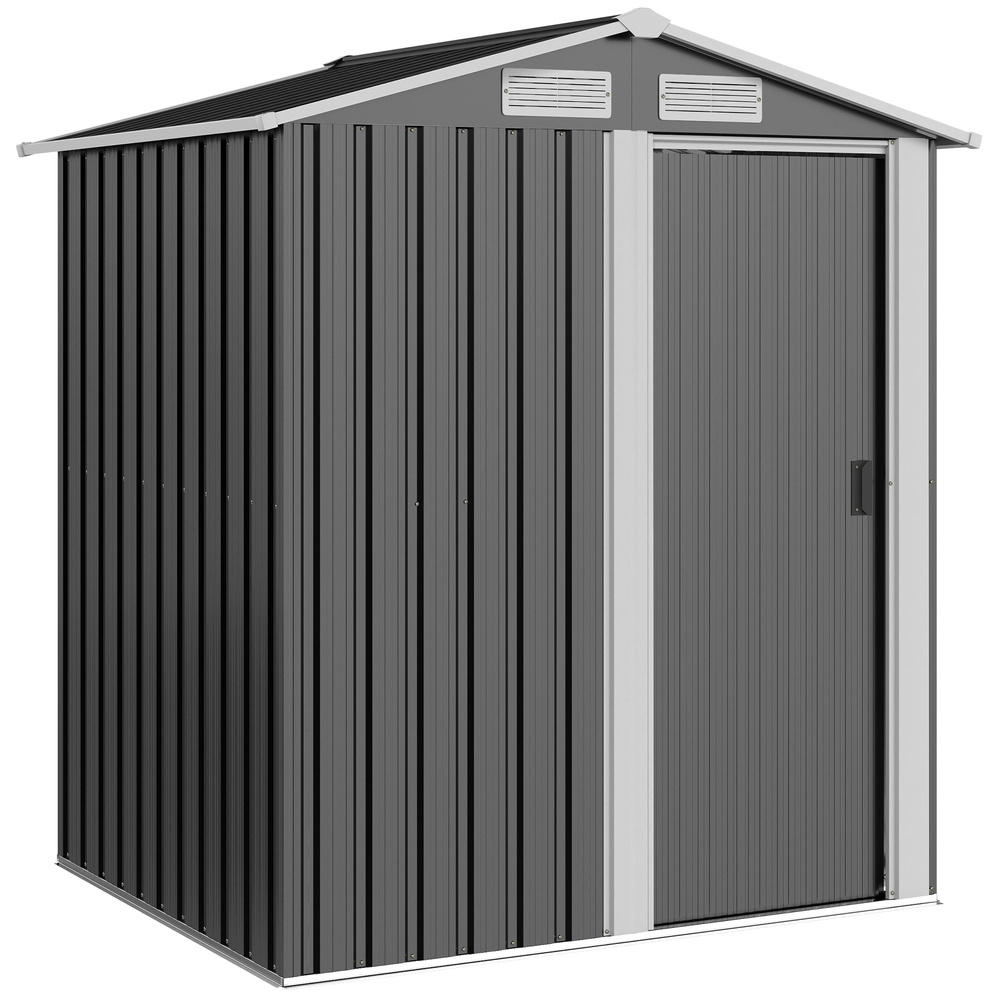 Outsunny Garden Metal Tool Storage Shed with Sliding Door, Sloped Roof and Foundation Kit, 152 x 132 x 188cm, Grey