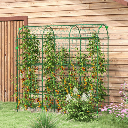 Outsunny 183 cm Tall Metal Garden Trellis, Arch Trellis for Climbing Plants Outdoor with Climbing Net