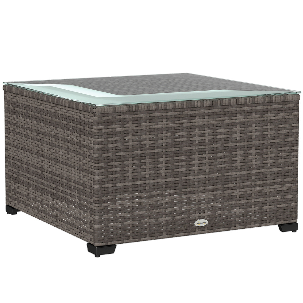 Outsunny 62 x 62cm Glass-Top Rattan Side Table - Dark Grey