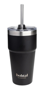 Bohtal Double Insulated Travel Mug with Straw, Black - 600ml.