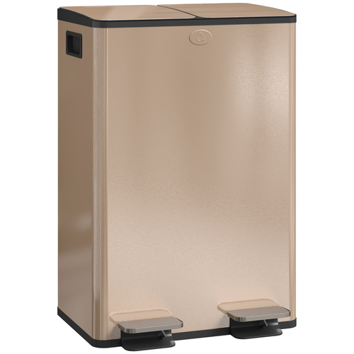 HOMCOM 56L Dual Compartment Stainless Steel Bin, with Deodoriser Holders - Gold Tone