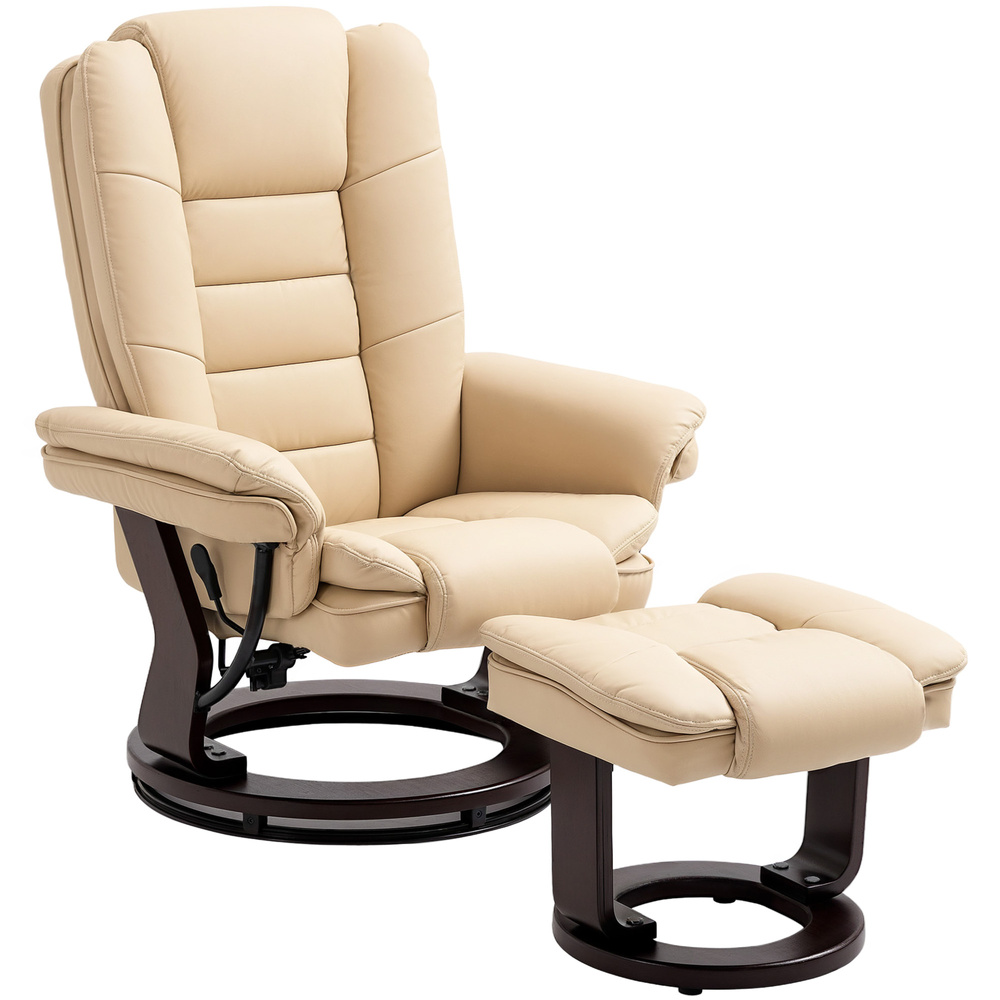 HOMCOM Faux Leather 135° Reclining Chair and Footstool - Beige