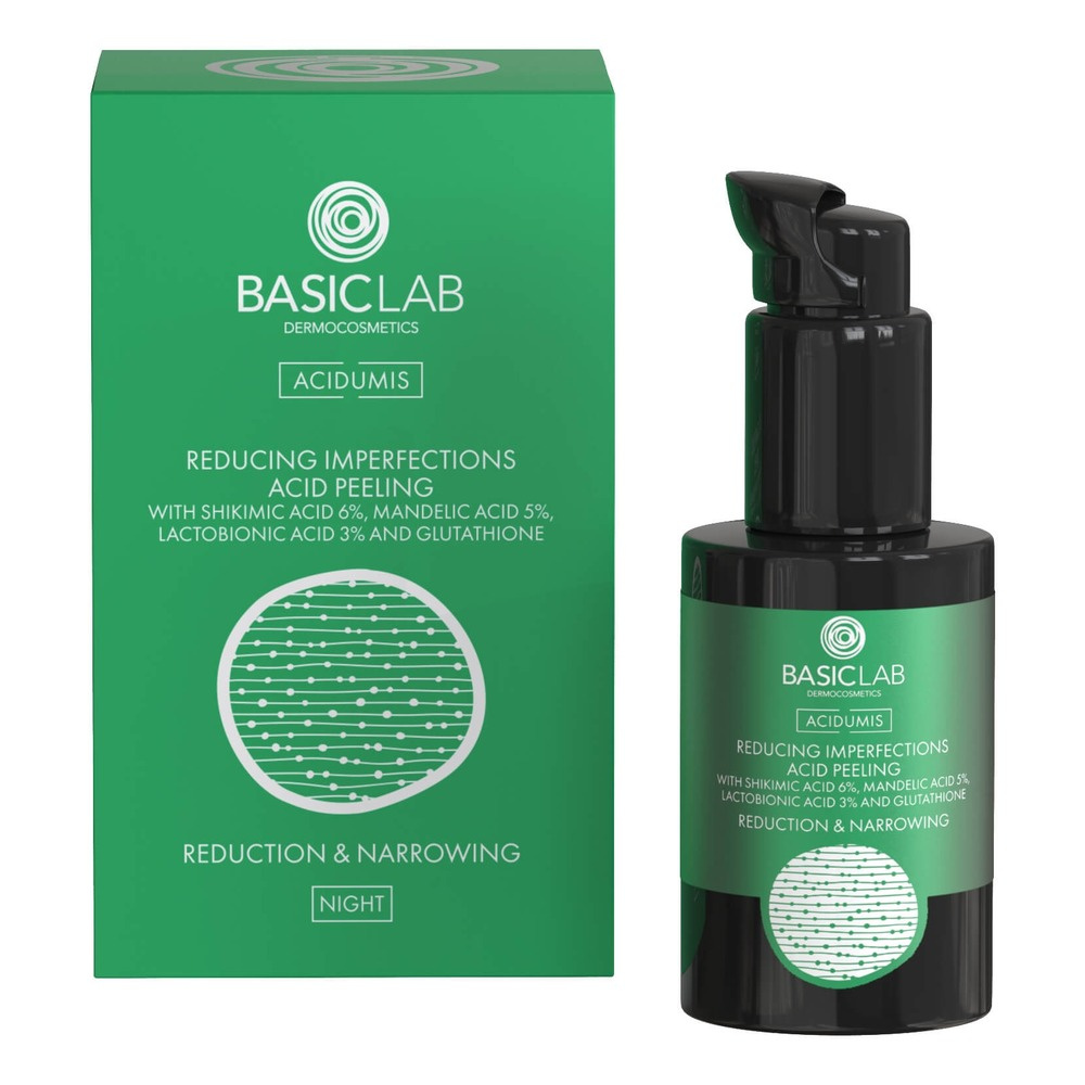 BasicLab Acid Peeling Reducing Imperfections with 6% Shikimic Acid 5% Mandelic Acid 3% Lactobionic Acid Reduction and Narrowing 30ml