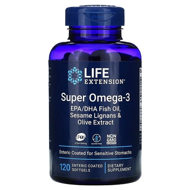 Life Extension Super Omega-3 EPA/DHA with Sesame Lignans and Olive Extract for Heart and Brain Health 120 Softgels