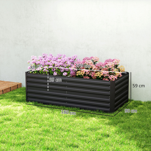Outsunny Raised Beds for Garden, Galvanised Steel Outdoor Planters with Multi-reinforced Rods, 180 x 90 x 59 cm, Black