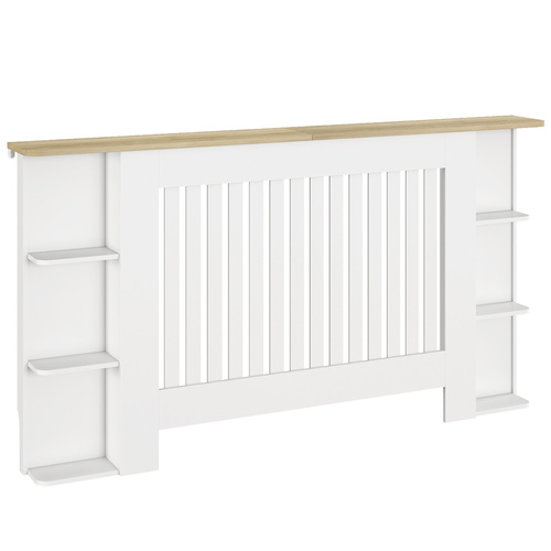 HOMCOM Radiator Cover with Open Storage Shelves, Vertical Slatted Cabinet Shelf Heater Cover for Living Room, Hallway, Large, White (H: 83 / W: 152 / D: 19 cm)