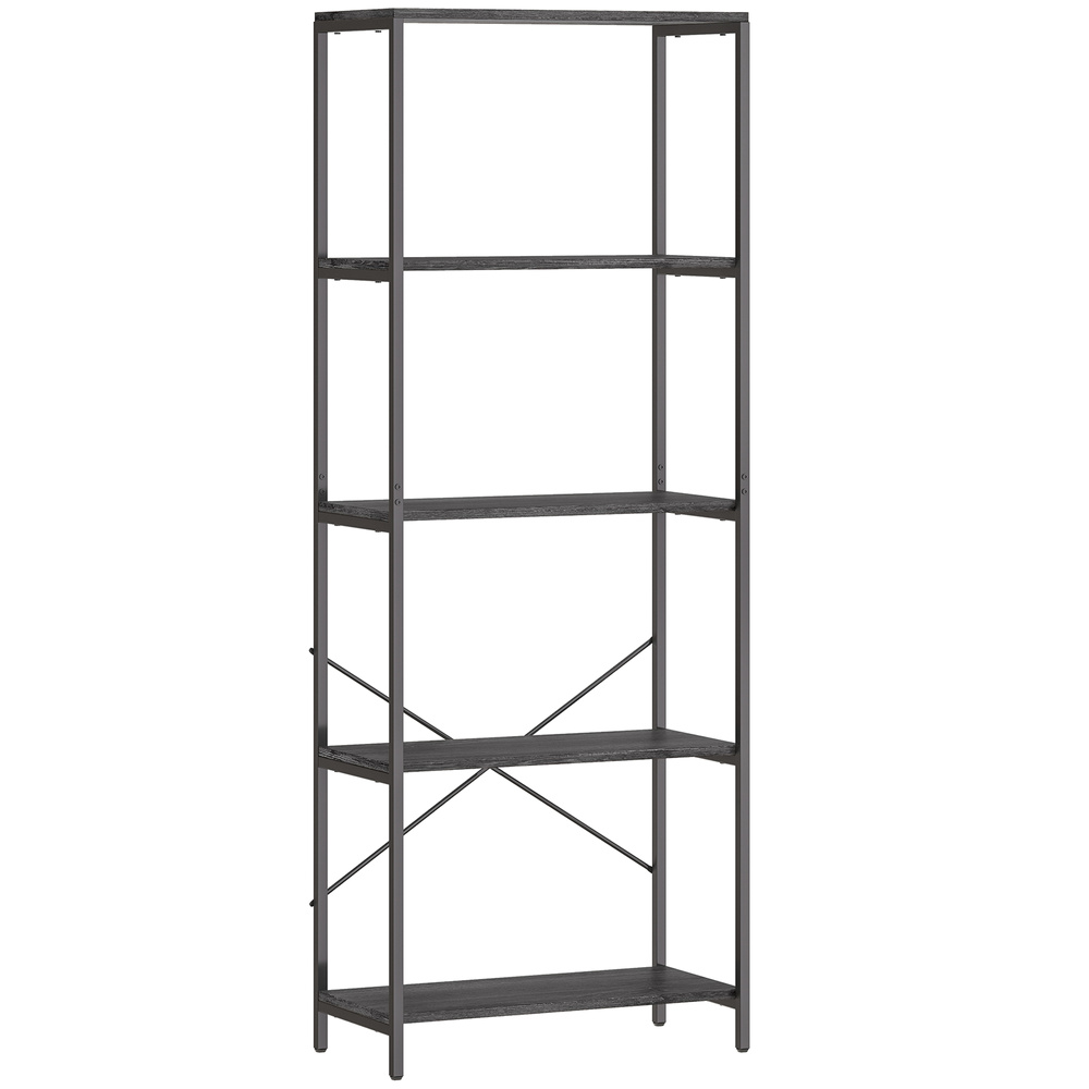 HOMCOM 5-Tier Bookshelf, Industrial Bookcase with Metal Frame - Dark Grey and Black
