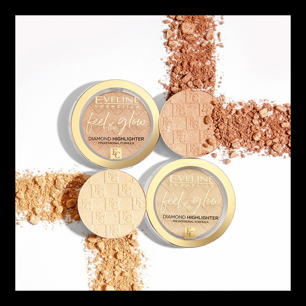 Eveline Feel the Glow Wegański Aksamitny Rozświetlacz do Twarzy w Kamieniu 03 Rose Gold 5g