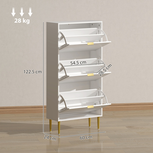 HOMCOM Elegant Three-Drawer Shoe Cabinet - White