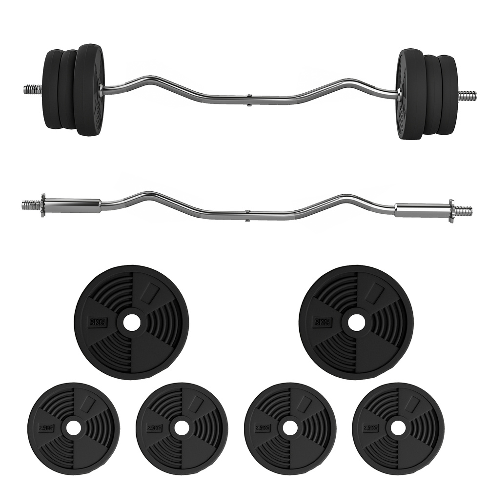 SPORTNOW 25kg Barbell Set, Adjustable Weights with Curl bar and Non-Slip Handle, for Women and Men Weight Lifting Training