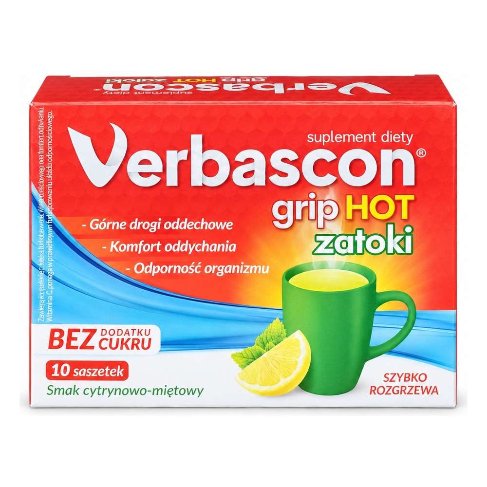 Polski Lek S.A. Verbascon Grip Hot Sinus Vitamin C + Zinc Lemon-Mint 10 Sachets