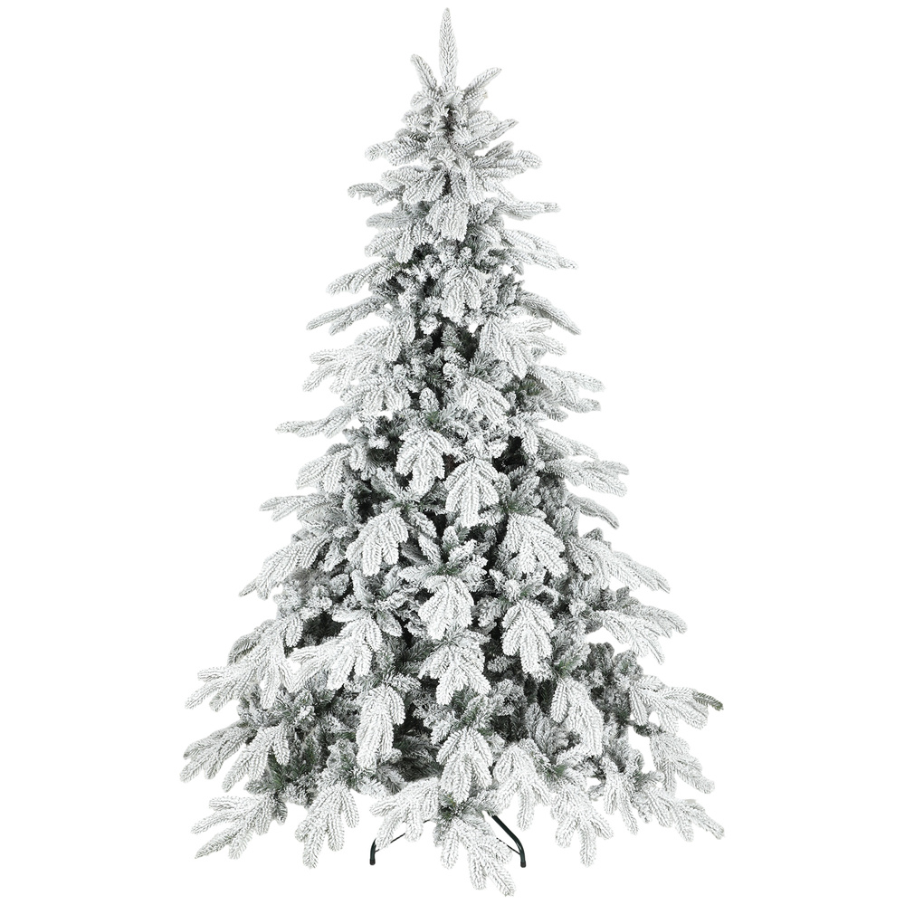 HOMCOM 7ft Super Flocked Christmas Tree - Green/White