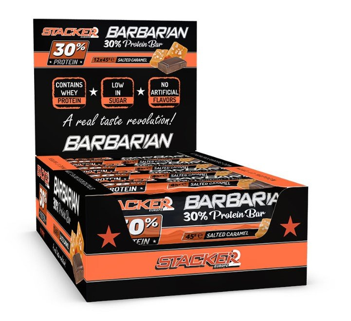 Stacker2 Europe Barbarian 30% Protein Bar, Salted Caramel - 12 x 45g