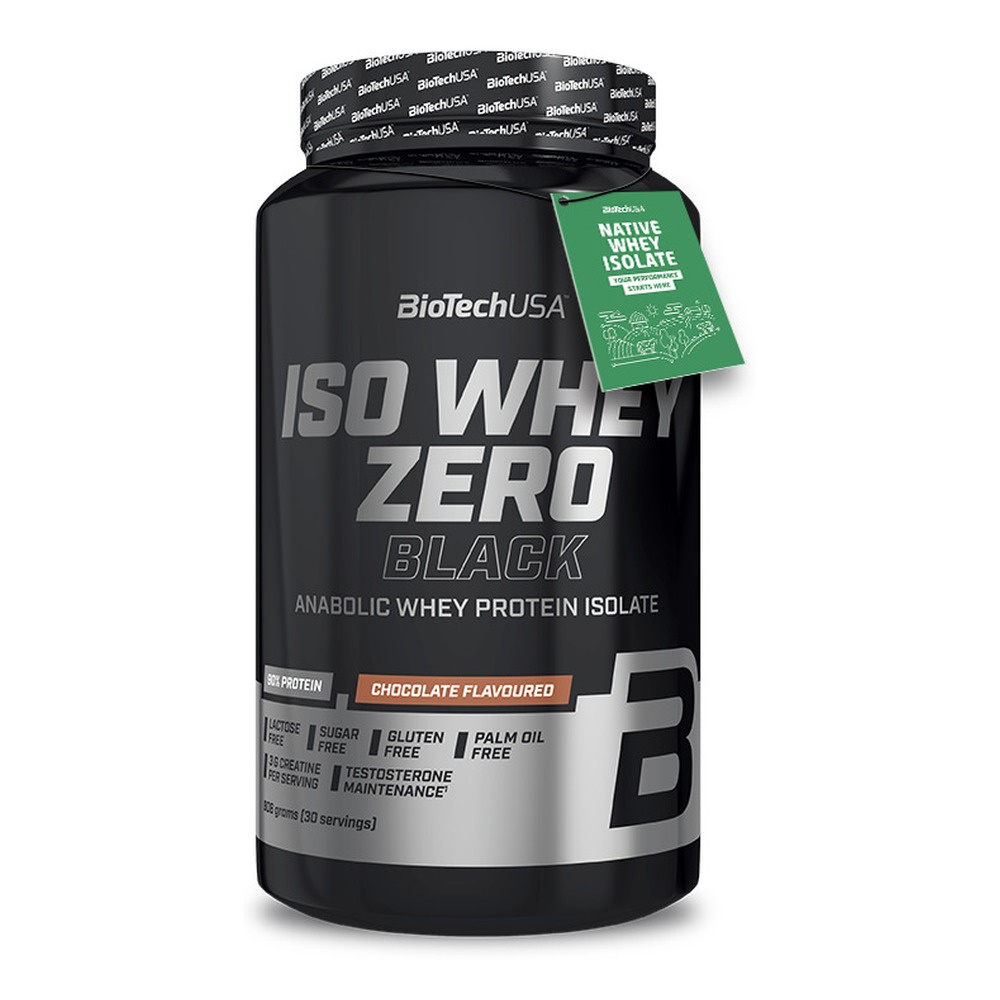 BioTechUSA Iso Whey Zero Black Czekoladowy Izolat Białka Serwatkowego z Kreatyną Na Wzrost Mięśni 908g