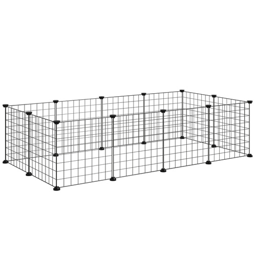 PawHut DIY Pet Playpen Metal Wire Fence 12 Panel Enclosure Indoor Outdoor Guinea Pig Bunny Small Animals Cage Black