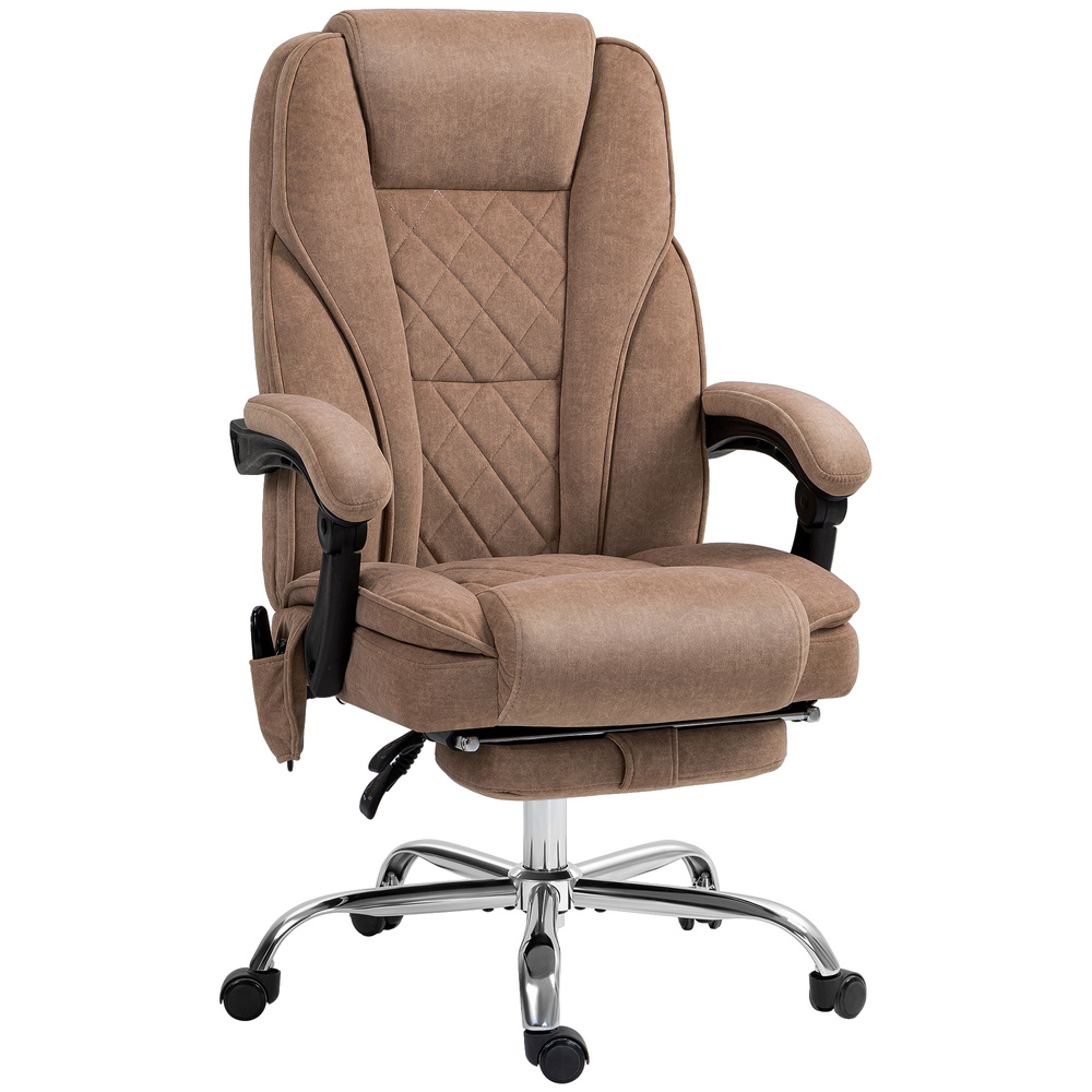 Vinsetto Massage Office Chair, Heated Reclining Computer Chair with Adjustable Height and Footrest, Brown