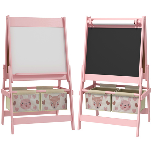 AIYAPLAY Three-In-One Kids Easel with Paper Roll, Art Easel, with Storage - Pink