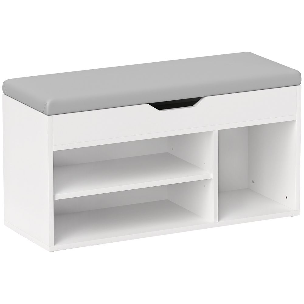 HOMCOM Shoes Cabinet Bench Hidden Storage Padded Seat Organiser Footwear Rack Hallway Cream White