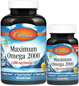 Carlson Labs Maximum Omega 2000 High Potency Omega 3 for Heart and Brain Health 120 Softgels
