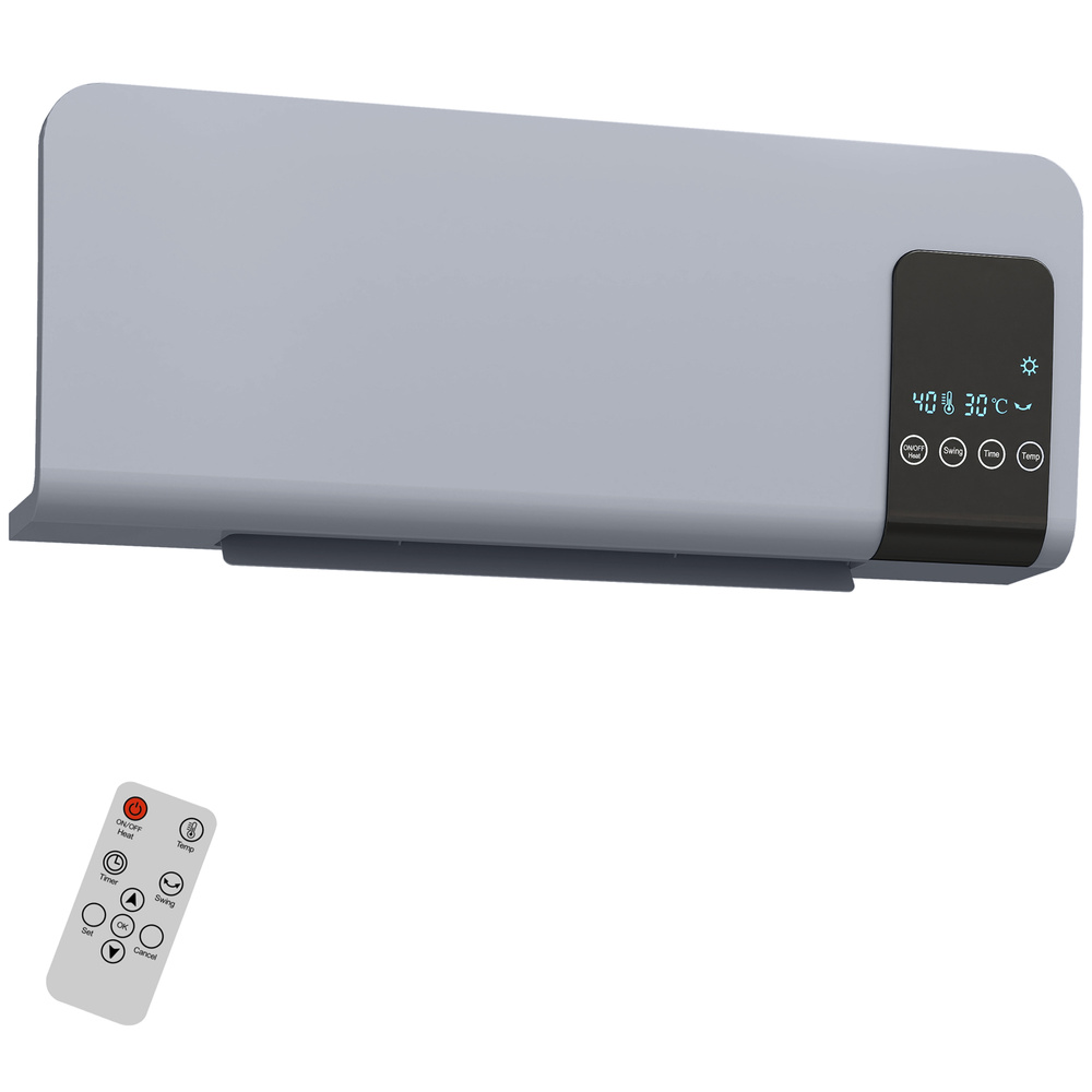 HOMCOM 2000W Wall Mounted Heater, 18-45°C Temperature, Grey
