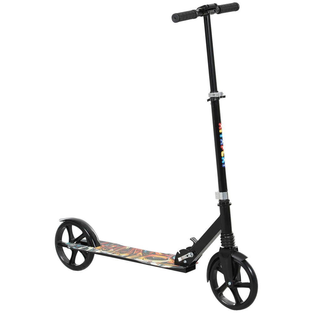 AIYAPLAY Foldable Kids Scooter with Adjustable Handlebar, 200mm Big Wheel, Rear Fender Brake, for Ages 6-12 Years, Black