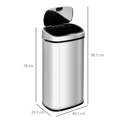 HOMCOM 68L Sensor Dustbin Stainless Steel Automatic Kitchen Waste Bin Silver