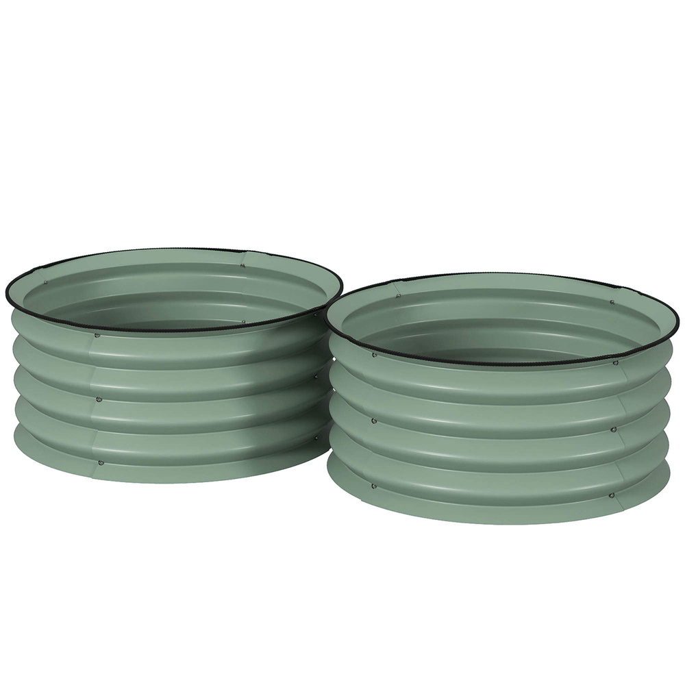Outsunny Set of 2 Raised Garden Bed, Metal Planter Box with Safety Edging, Easy-to-assemble Stock Tank, Green