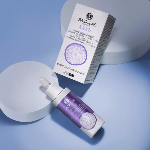 BasicLab Serum Ujędrniające z Peptydami Miedziowymi 0,5%  Przeciwstarzeniowe Elixir dla Każdego Typu Skóry, 30 ml
