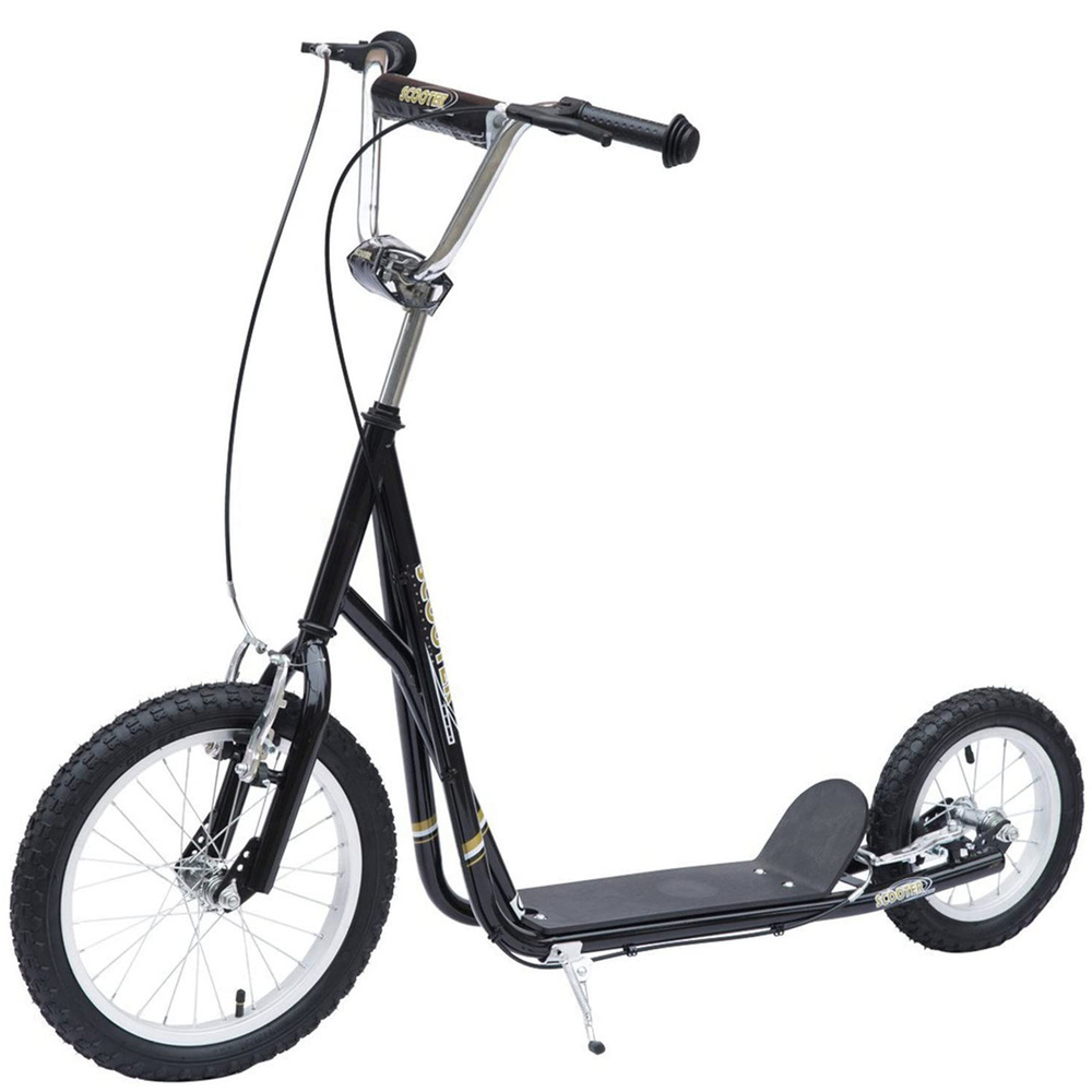 HOMCOM Kids Scooter, Teen Kick Scooter with Rubber Wheels, 16" Front Wheel, Height Adjustable Handlebar, Dual Brakes, Kick Stand, for 5+ Years, Black