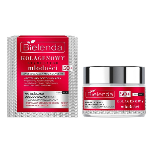 Bielenda Collagen Youth Stimulator Naprężająco - Odbudowujący Krem Przeciwzmarszczkowy 50+ dla Skóry Dojrzałej Wrażliwej na Dzień i na Noc 50ml