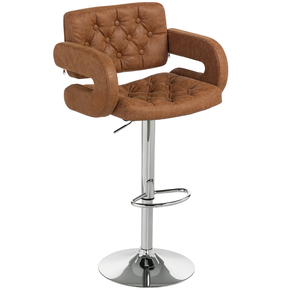 HOMCOM PU Leather Upholstered Swivel Bar Stool, Height Adjustable with Back, Armrest, Footrest, Brown