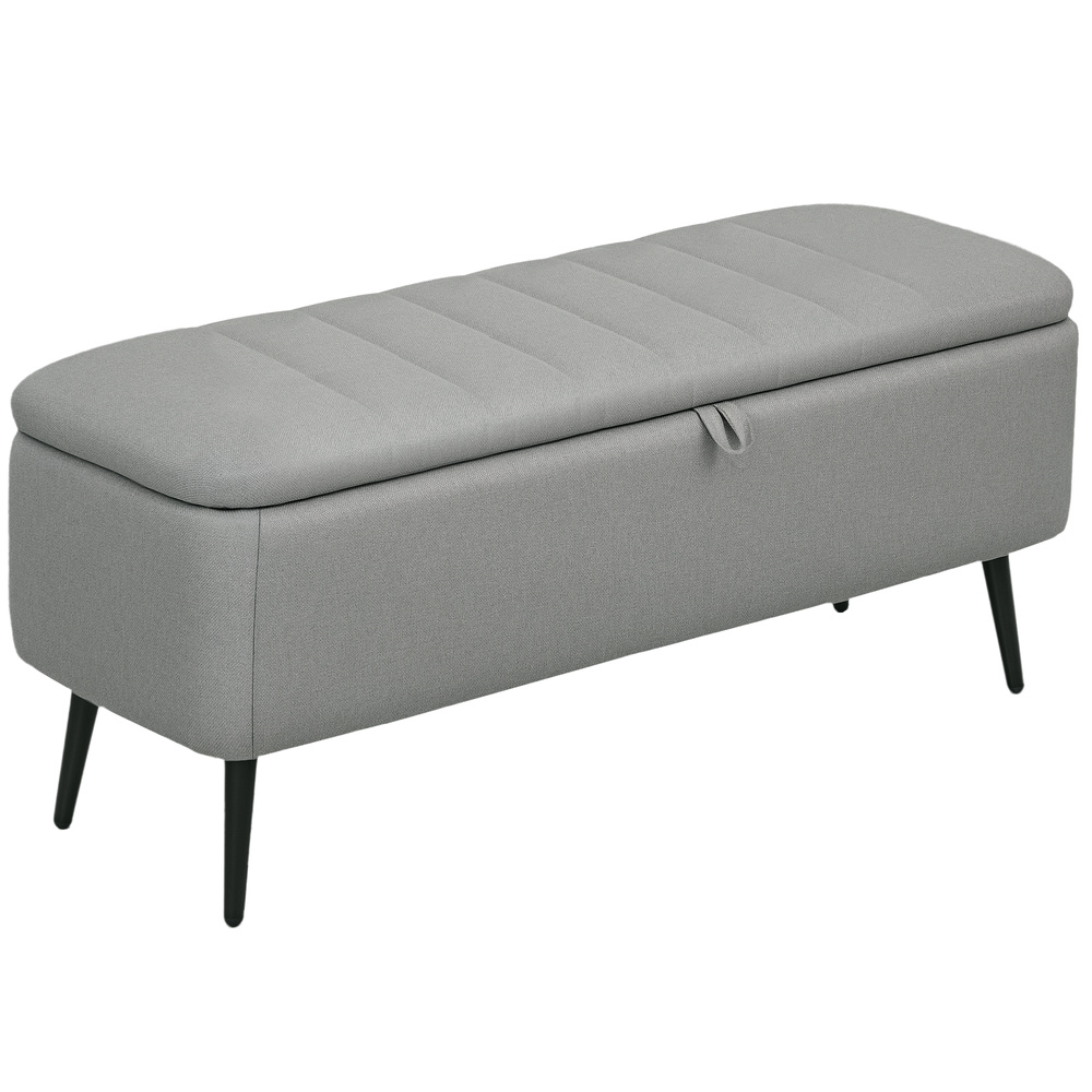 HOMCOM 92 x 31cm Linen-Look Storage Ottoman - Light Grey