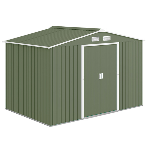 Outsunny 9 x 6ft Metal Garden Shed, Outdoor Storage Tool House with Ventilation Slots, Foundation Kit and Lockable Double Doors, Light Green