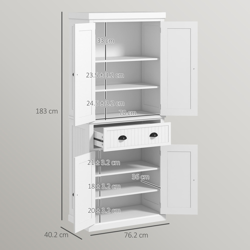 HOMCOM Kitchen Storage Cabinet with Drawer and Adjustable Shelves - White