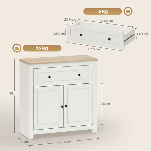 HOMCOM Sideboard Storage Cabinet, Modern Kitchen Cupboard with Adjustable Shelf, Drawer and Double Doors, Cream White