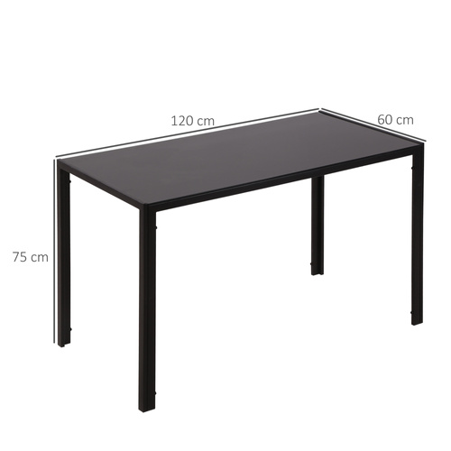 HOMCOM 120cm Dining Table, Rectangle 4 Seater Kitchen Table with Tempered Glass Top and Metal Legs for Dining Room, Living Room (Chairs Not Included), Black