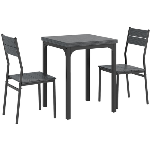 HOMCOM Three-Piece Minimal and Compact Dining Set, Grey Wood Grain