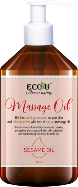Eco U Moisturizing Natural Massage Oil with Sesame Oil 500ml Best Before 18.11.26