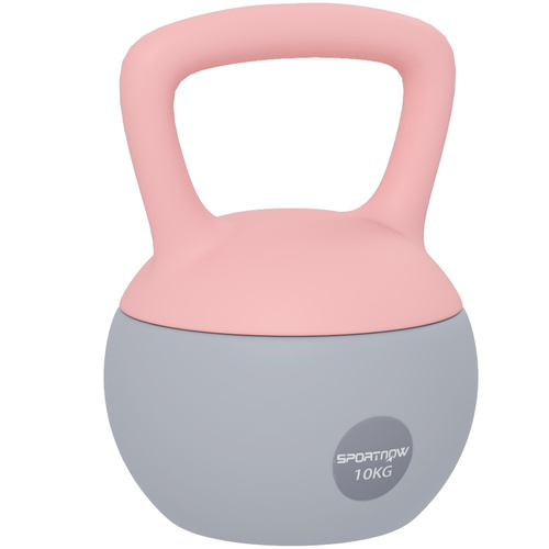 SPORTNOW 10KG Soft Kettlebell, Kettlebell with Non-Slip Handle for Home Gym, Weight Lifting, Strength Training, Pink/Grey