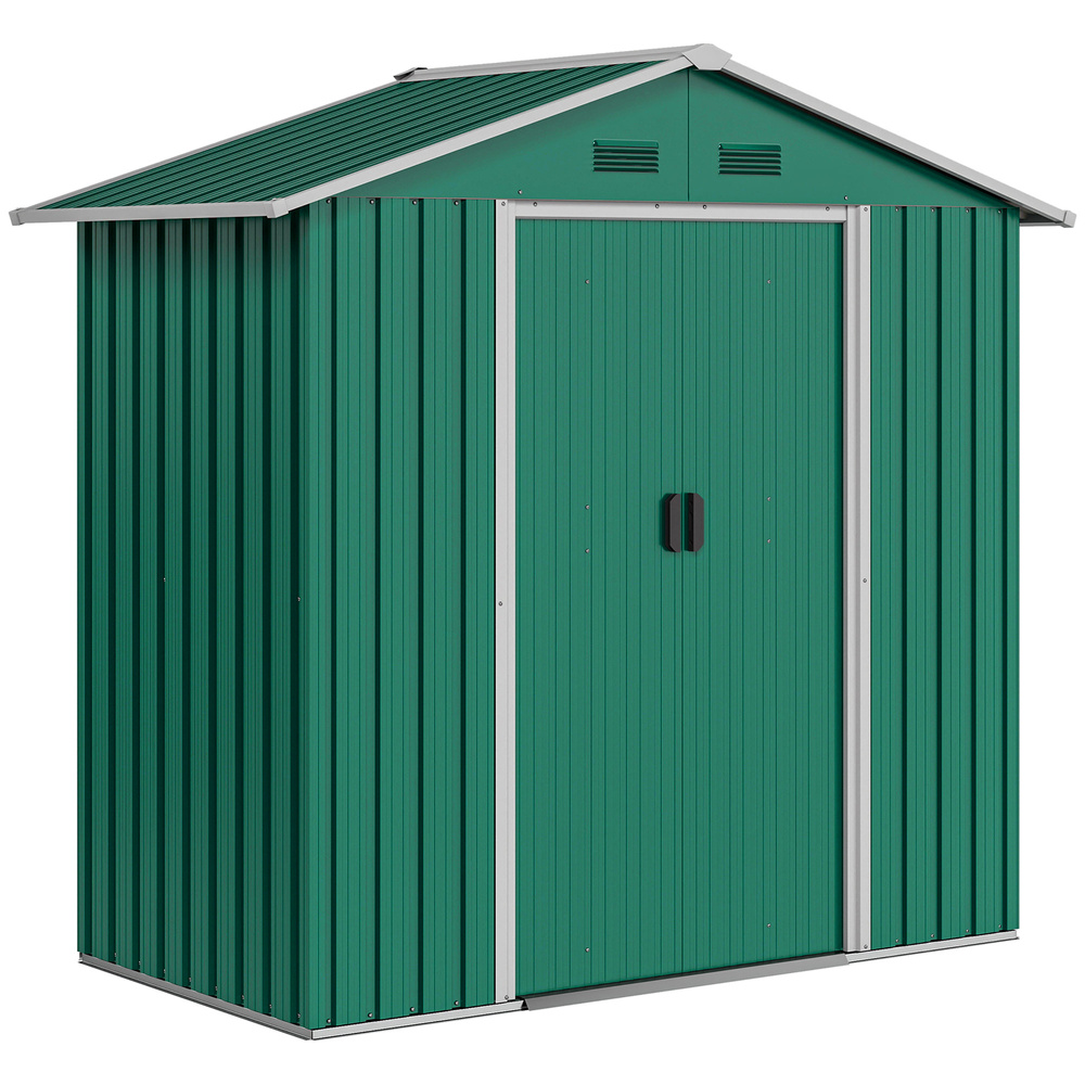 Outsunny 6.5ft x 3.5ft Metal Garden Storage Shed for Outdoor Tool Storage with Double Sliding Doors and 4 Vents, Green
