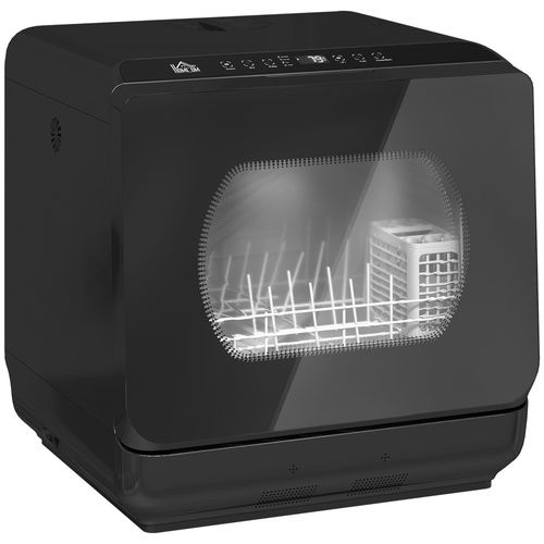 HOMCOM Table Top Dishwasher with Built-in 6L Water Tank, Mini Countertop Dishwasher with 6 Programs, 4 Place Settings, Black