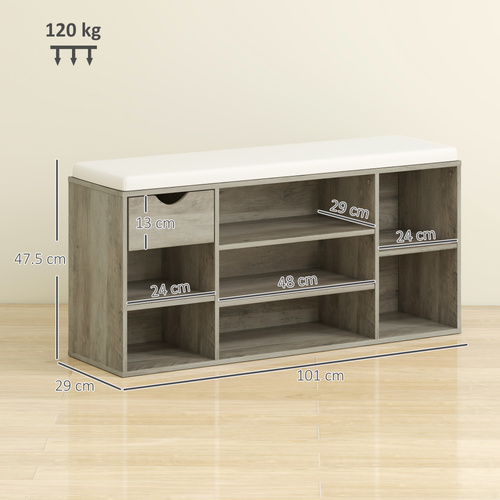 HOMCOM Shoe Storage Bench with Cushion - Grey