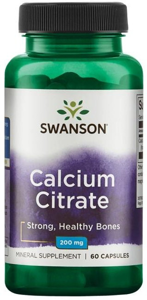 Swanson Calcium Citrate 200mg Cytrynian Wapnia 60 Kapsułek