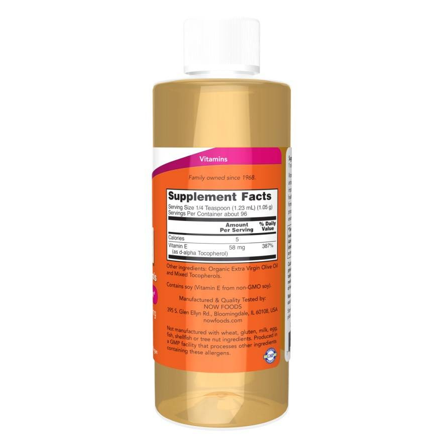 Now Foods Vitamin E Natural Liquid z Mieszanką Tokoferoli Wspiera Odporność 118ml